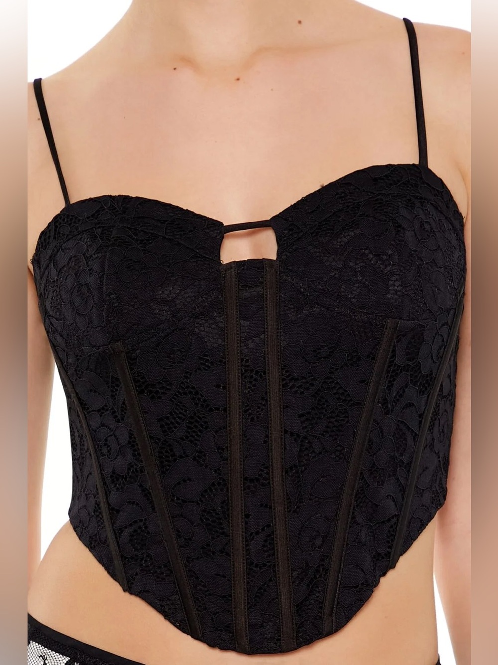 Forever 21 Black Lace Corset Bustier Top with Thin Straps